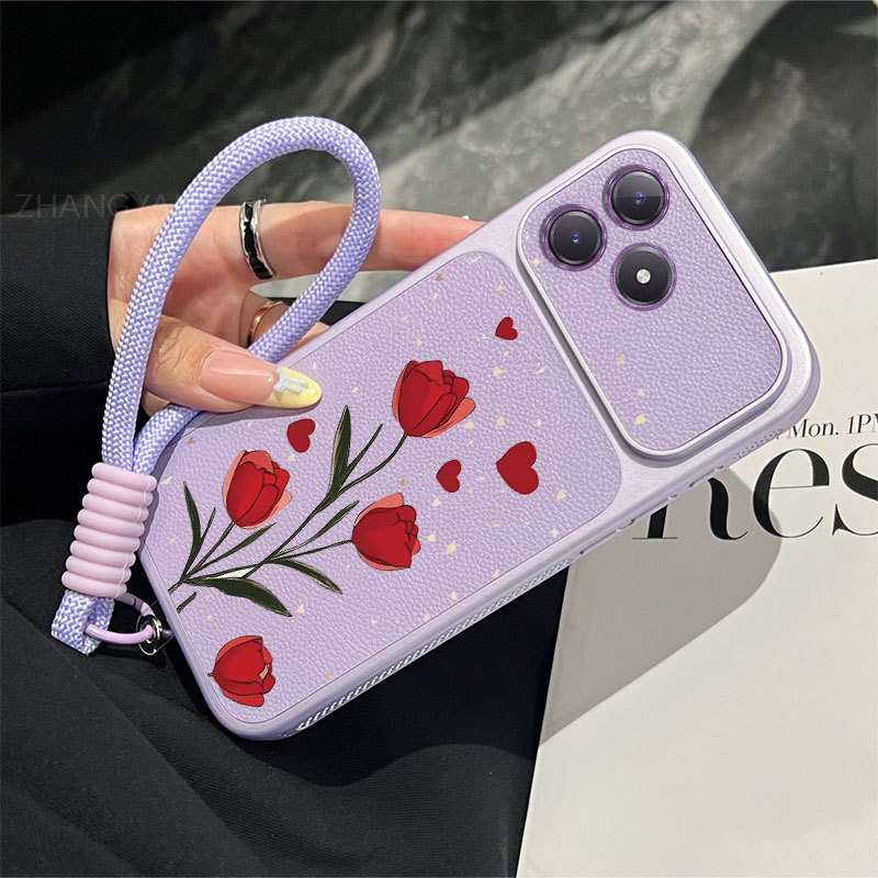เคสสําหรับRealme C63 4G C61 หนังใหม่ออกแบบหน้าต่างขนาดใหญ่ซิลิโคนป้องกันการตกเคสโทรศัพท์แบบนุ่มลายดอ