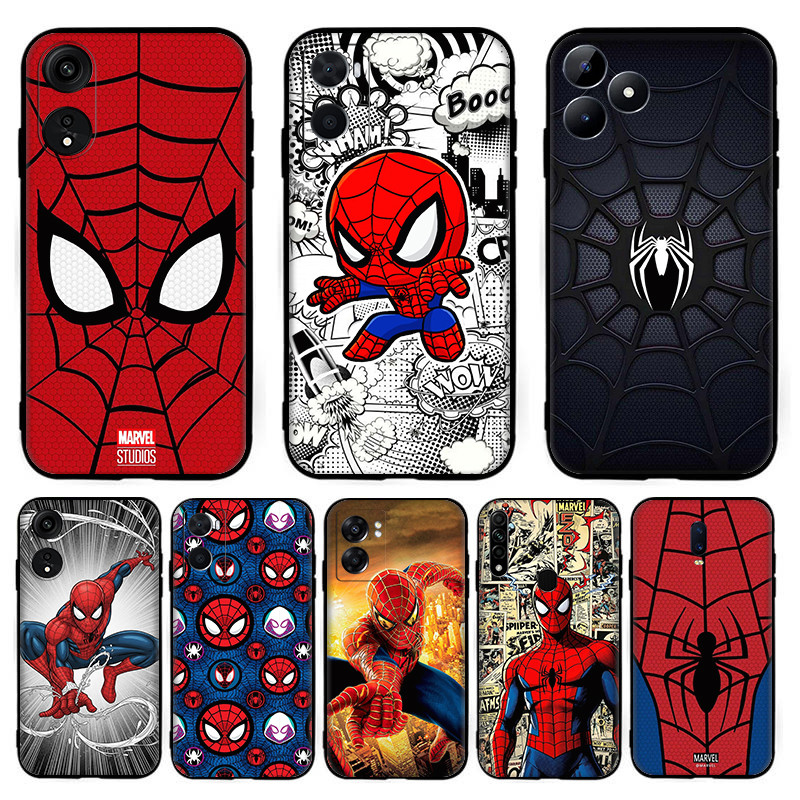 สําหรับ OPPO R9 F1 Plus R9S Reno 2 2Z 2F 3 4 Pro 5 5F Lite 5K อะนิเมะ spider man ปลอก 7Y6 สีดํา TPU 
