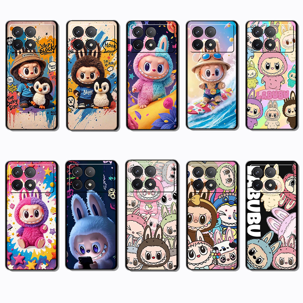 เคสโทรศัพท์สีดําแบบนุ่มสําหรับ Xiaomi Redmi K40 K60 K70 หมายเหตุ 7 8 Pro labubu Cover