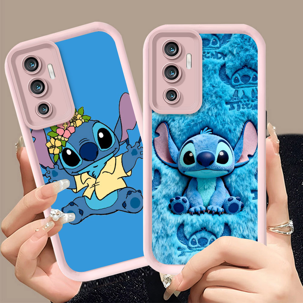 Q-20 Stitch ขาวดำเคสโทรศัพท์หรับ VIVO IQOO V19 Y52 V23E Y72 V23 Y75 Y75S Z3 5G ปกสีชมพู
