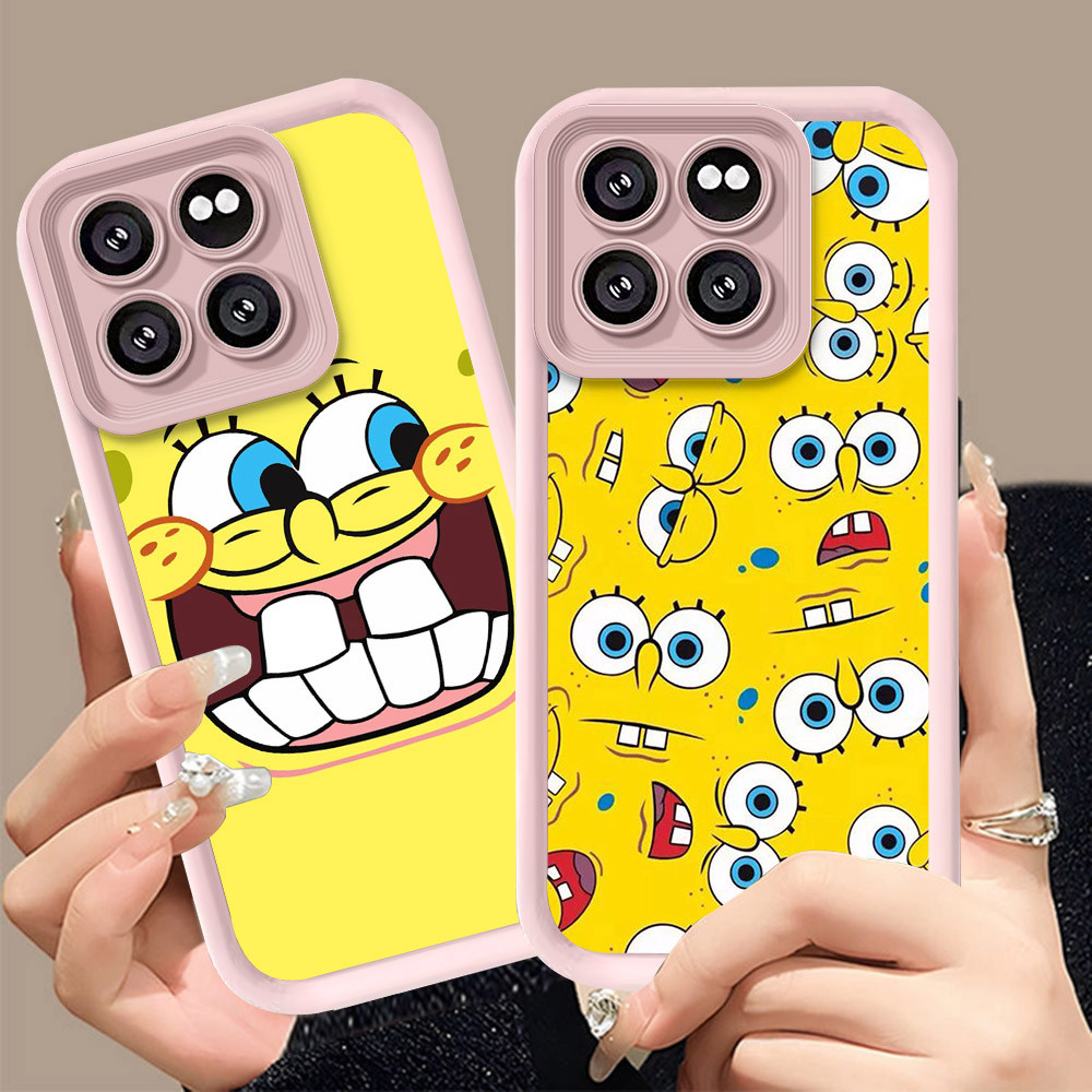 Q-25 SpongeBob ขาวดำเคสโทรศัพท์หรับ Xiaomi POCO M5S 14T X5 X6 Pro ปกสีชมพู