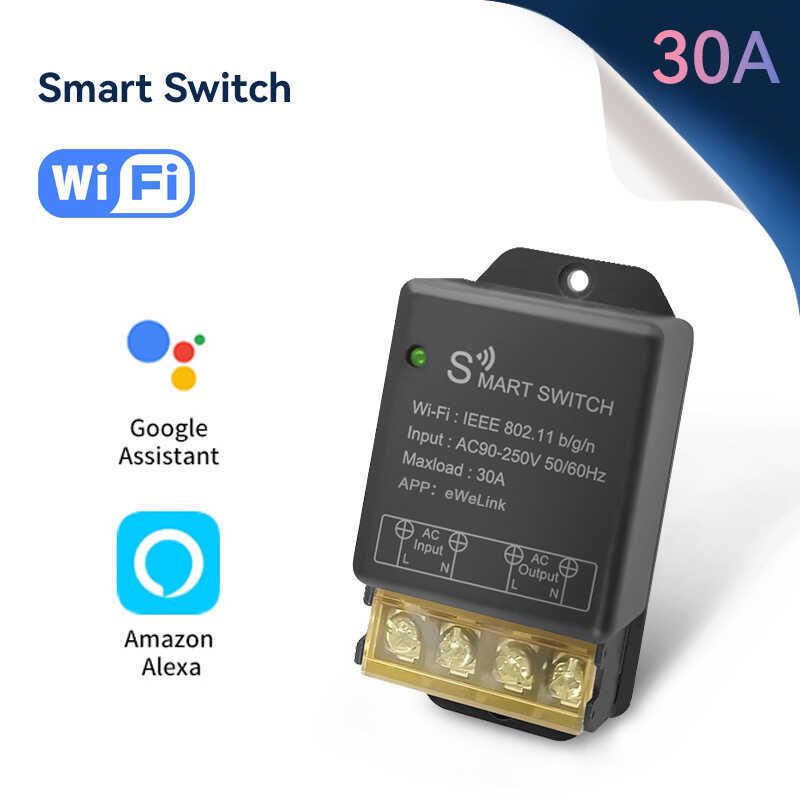 Smilewolf WiFi Bluetooth Dual-Mode Smart Switch High-Power 30A Easy-to-Micro-Connection APP รองรับ