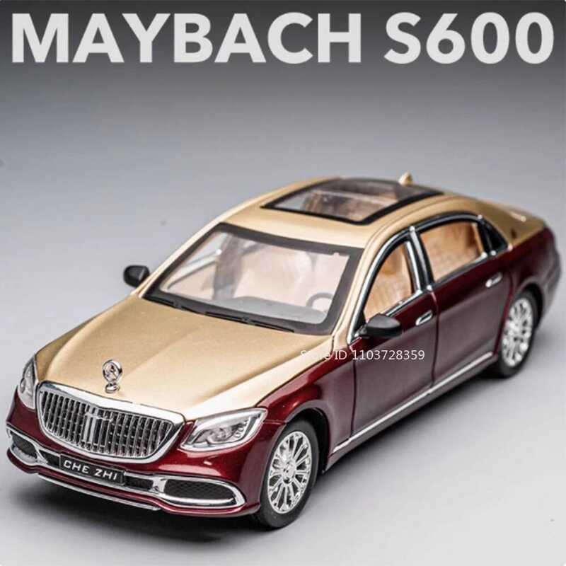 C 1:24 Maybach S600 62S Car Model Miniature Toys Metal Diecast Doors Opened Pull Back Sound Light B