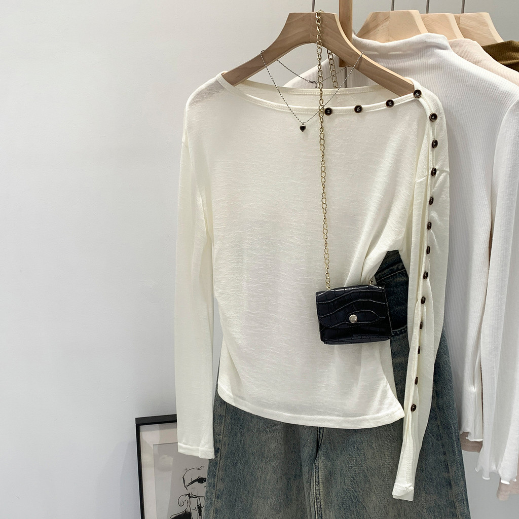 เสื้อยืดแขนยาว ลีโอเซลล์ ไหล่หลวมบาง ออกแบบมาเพื่อสวมใส่สบาย95648