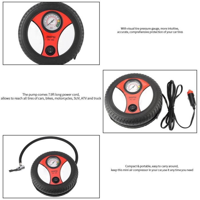12V Portable Car   Pump Visual Tire Pressure Gauge Motorcycle Bike Tyre Inflator   Pump Tire Inflat