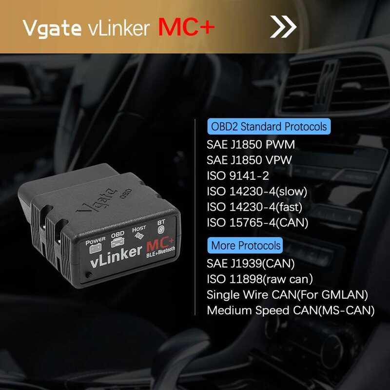 Vgate vLinker MC+ ELM327 Bluetooth 4.0 OBD 2 OBD2 ELM 327 wifi เครื่องมือวินิจฉัยรถยนต์สำหรับ Androi