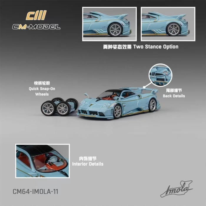 CM รุ่น 1: 64 Pagani Pagani Pagani V12 Two-Door Replacement Wheel Frame Alloy Model