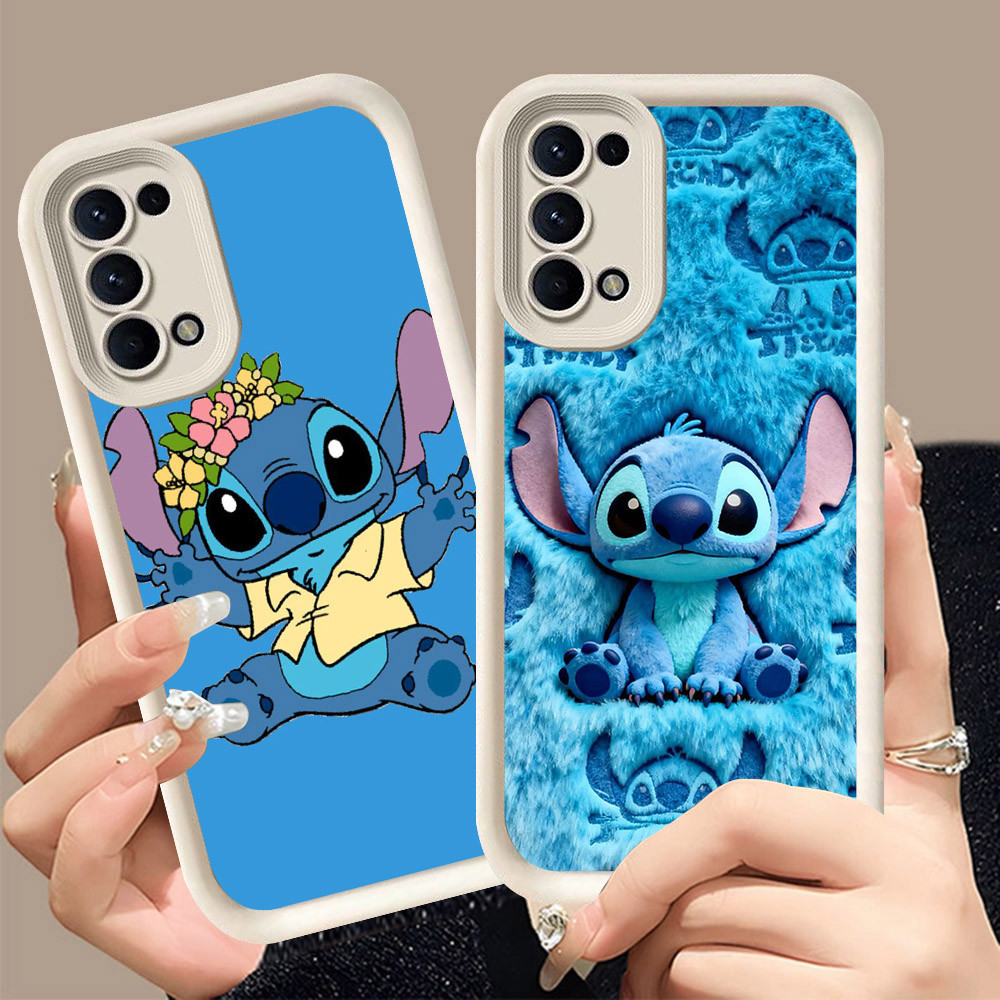 Q-20 Stitch ขาวดำเคสโทรศัพท์หรับ OPPO Reno 5F 5 4F Iite 4 5Z Lite 5G ปกสีชมพู