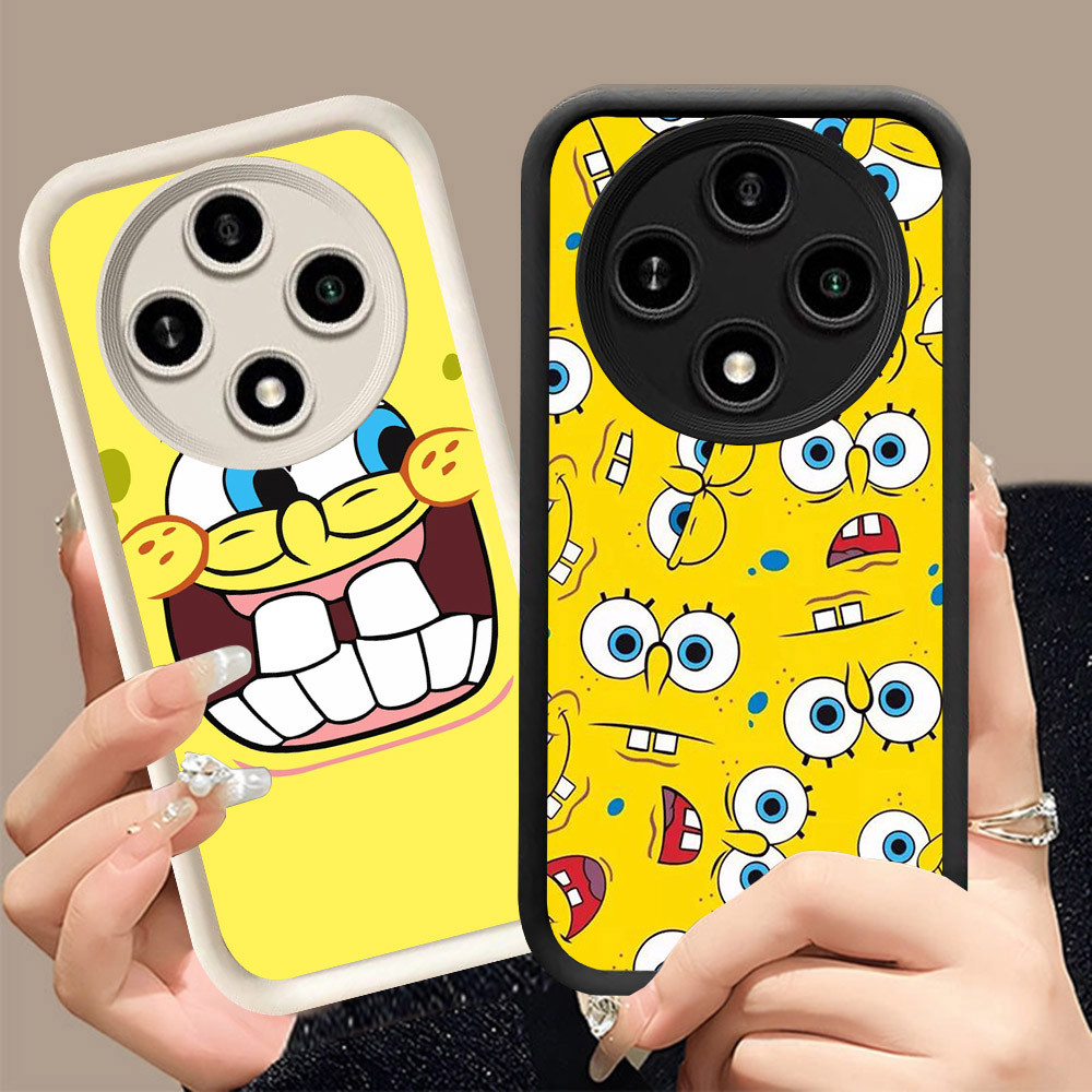Q-25 SpongeBob ขาวดำเคสโทรศัพท์หรับ Xiaomi POCO C75 C61 M2 X7 ปกสีชมพู