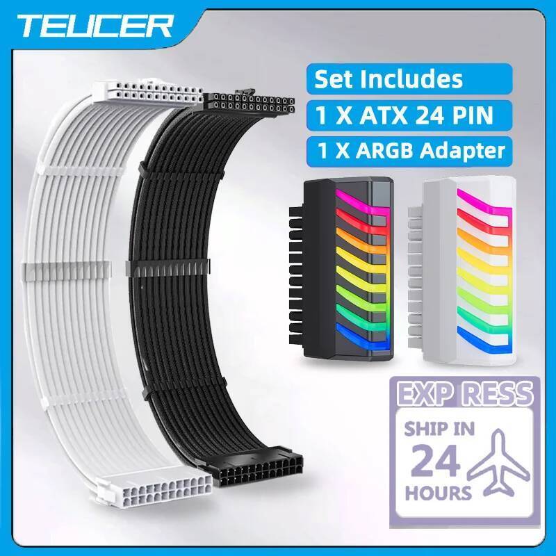 TEUCER PSU Extension Cable Kit 350 มม.สายไฟ ATX 24Pin 90 องศา ARGB Adapter สําหรับอุปกรณ์เสริมคอมพิว