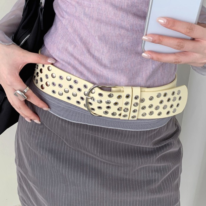 Have u shop Y2K Hot Girl Style Rivets Hollow Wide Girdle Belt Female Design Metal Buckle Belt Matchi