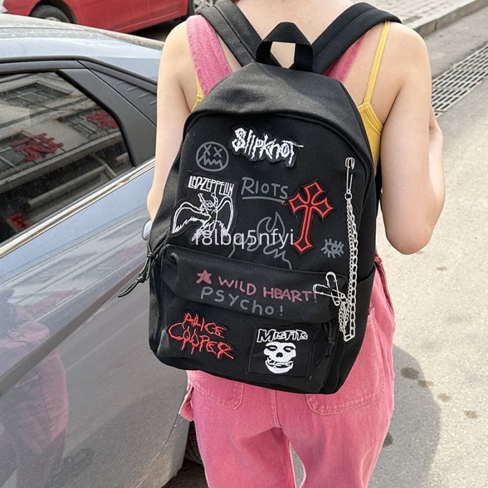 Rock Punk Y2K กระเป๋าเป้สะพายหลังความจุขนาดใหญ่สําหรับนักเรียน