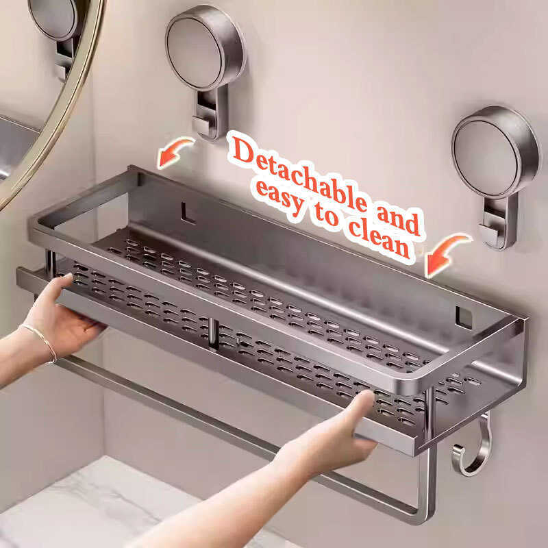 o Drill Suction Cup Adhesive Shelf Toilet Aluminum Hanging Rack Bathroom Organizer Hang On The Wall