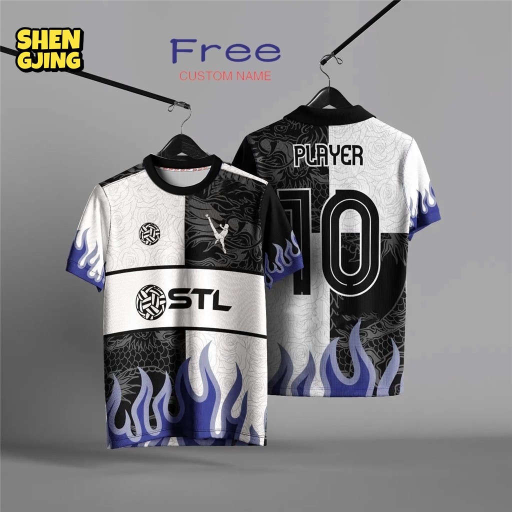 (shengjing)STL CUSTOM JERSEYSepak ตะกร้อ-RetroคอJerseyที่กําหนดเองชื่อ 2025 ออกแบบใหม่Unisex Full Su