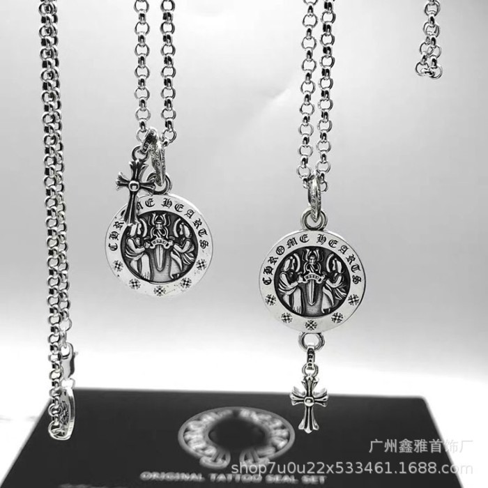 Chrome Hearts Chrome Hearts สร้อยคอดาบแองเจิลสําหรับผู้ชายบุคลิกภาพคลาสสิกยุโรปและอเมริกา Retro Cros