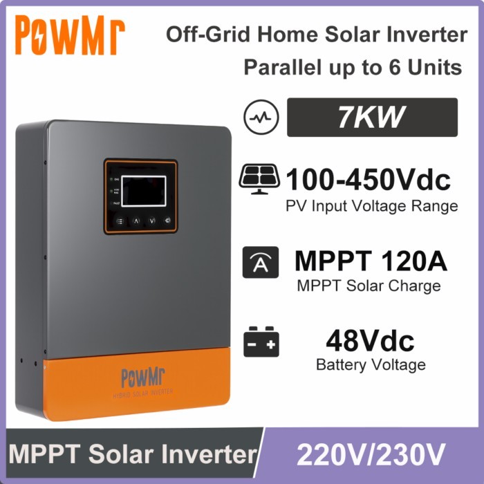 PowMr 7KW Hybrid Solar Inverter 48V DC to 230V AC Wtih 120A MPPT Solar Charger Parallel Off-Grid In