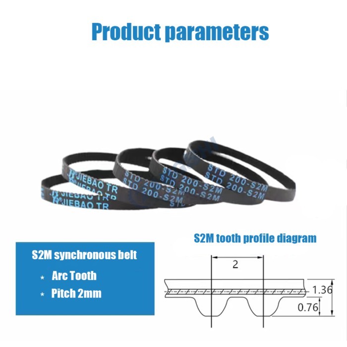 STD S2M Closed Loop Rubber Timing Belt Width 4/6/9/10mm S2M Belt Length270 272 274 276 278 280 282