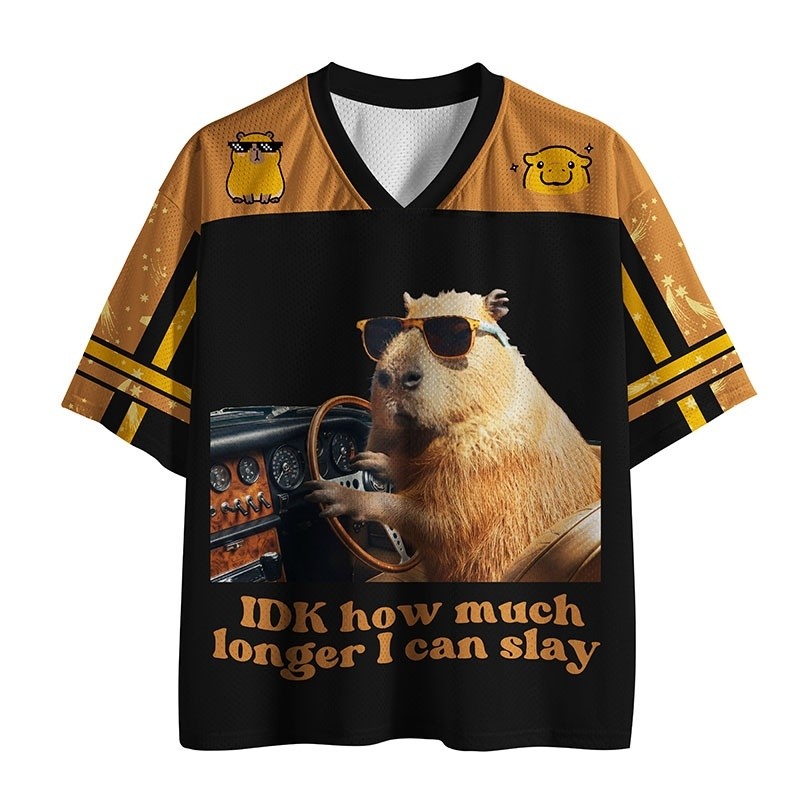 Fun Dolphin Driving Car พิมพ์ V คอสั้น Jersey Sleeved เสื้อยืด IDK ยาวแค่ไหนก็ได้สําหรับผู้ใหญ่และเด
