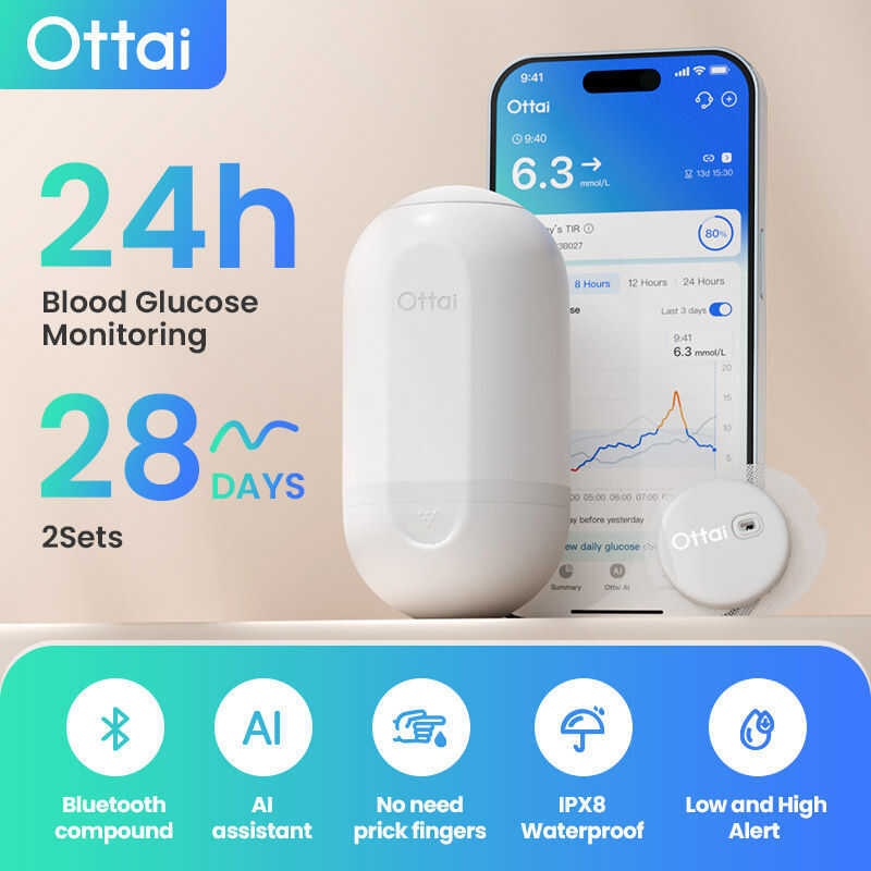 Ottai เซ็นเซอร์ตรวจวัดระดับน้ำตาลในเลือด CGM 2 ชิ้น แบบต่อเนื่อง โดยไม่ต้องจิ้มนิ้ว