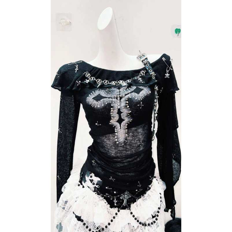 ▥ Y2kเสื้อharukuเสื้อgothicเสื้อpunkเสื้อcrossเสื้อy2kเสื้อผ้าy2k Crop Top Gothicเสื้อผ้าvintag