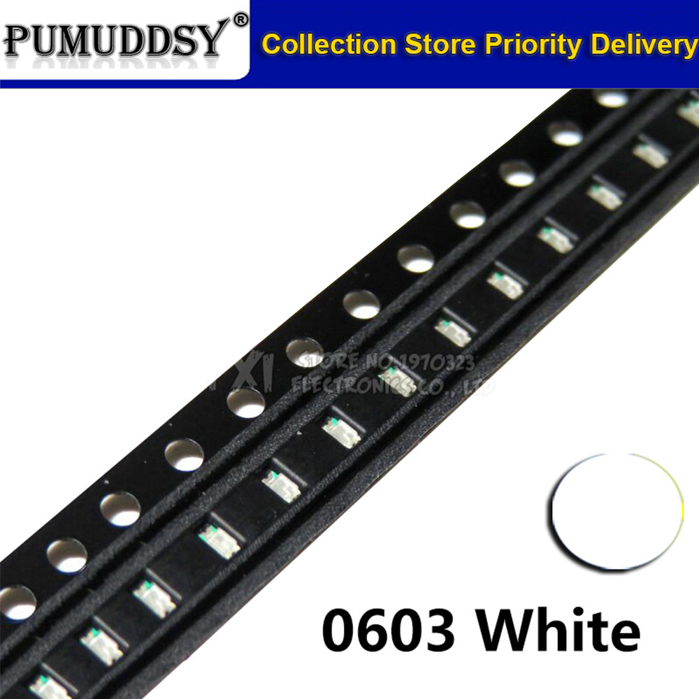 100 ชิ้นสีขาว 0603 ไฟ LED SMD ใหม่ต้นฉบับ