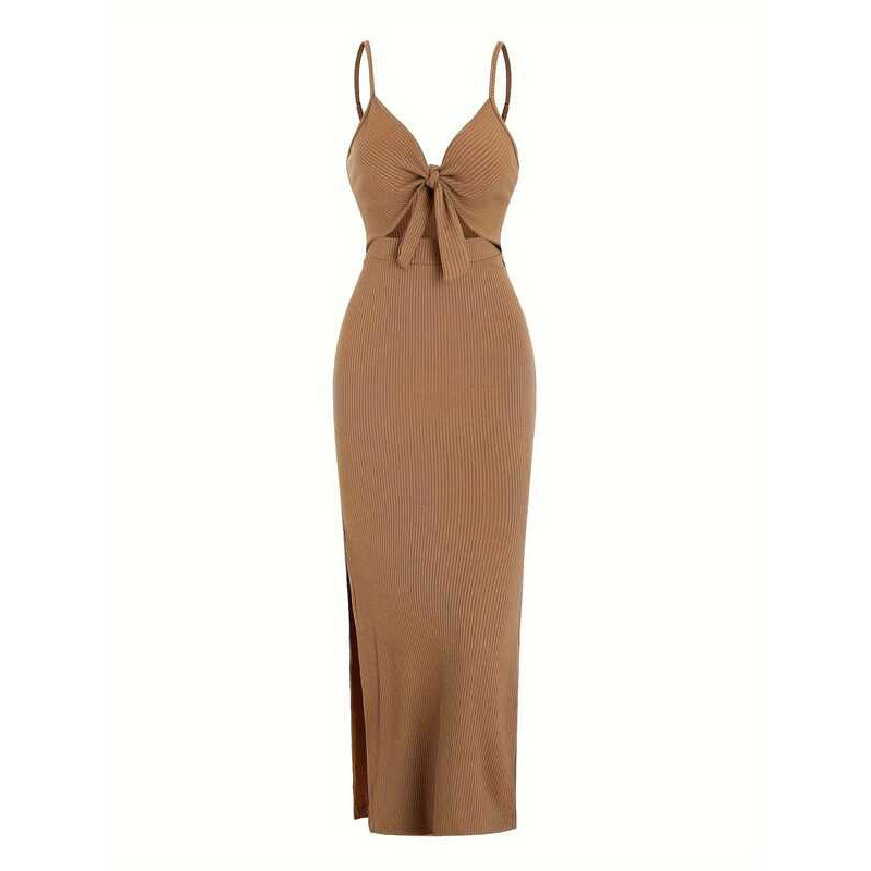 Europe And America Knit Simple Sleeveless Suspender Dress In Spring Summer, Leaking Back Sexy Long S