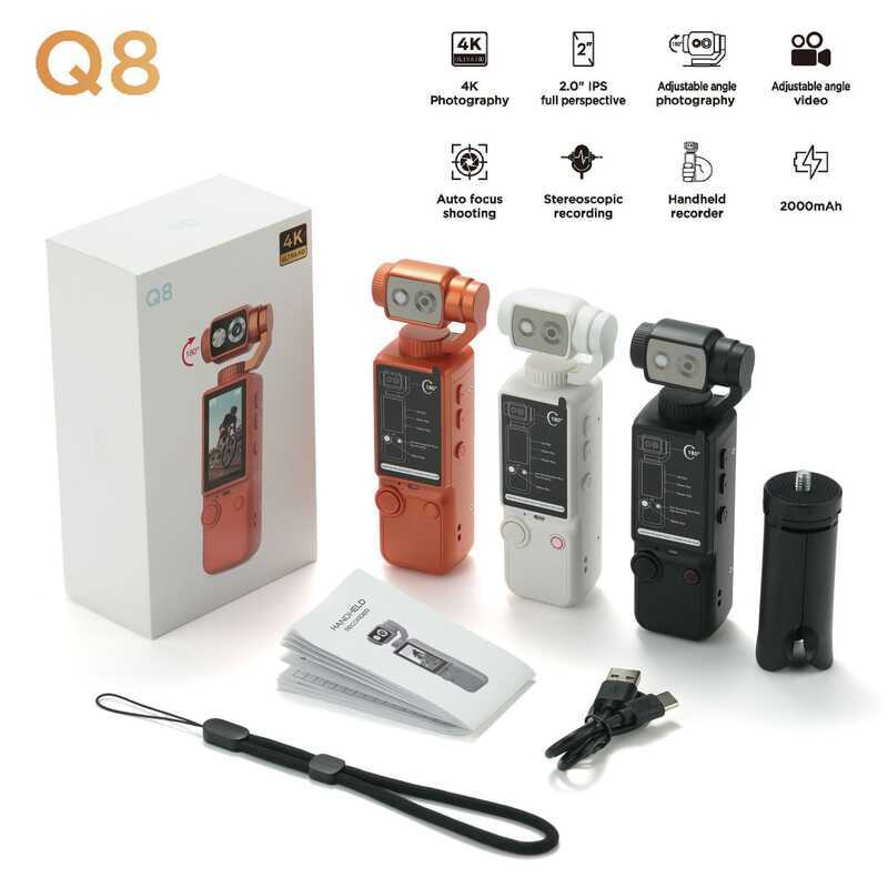 Q8 Pocket Sports 4K HD Mini Handheld Camera กล้องกลางแจ้งเครื่องบันทึกโฟกัสอัตโนมัติ