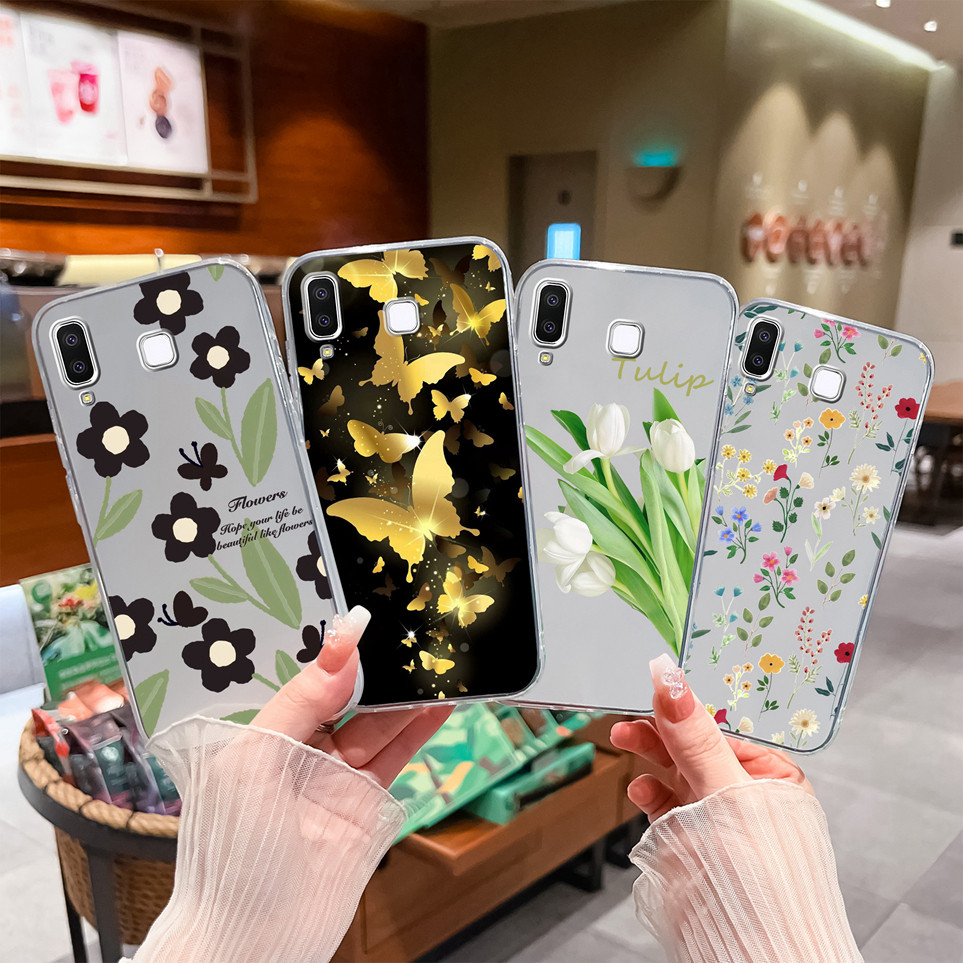 SAMSUNG สําหรับSamsung Galaxy A8 Star A9 Starสําหรับดอกไม้สวยปกหลังTPUนุ่มกันกระแทกกระเป๋าโทรศัพท์สํ