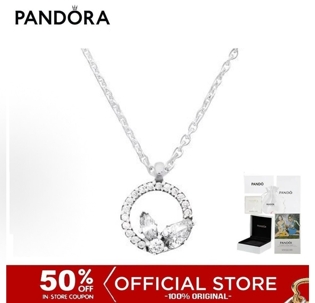 (ของแท้100%) Pandora Herbarium Cluster Sterling Silver Collier With Clear Cubic Zirconia เครื่องประดับ สร้อยคอ