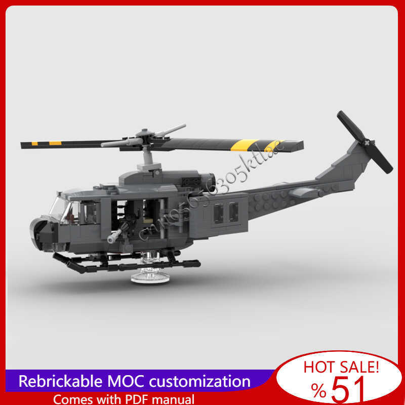 l Military Uh-1 Helicopter Model Modular Building Blocks Technology Assembly Children Toys Festival