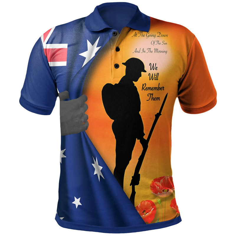 Lest เราลืม Anzac Day เสื้อโปโลผู้ชายเสื้อผ้า Street แขนสั้นเสื้อกอล์ฟ เมษายน 25 2025 ฤดูร้อนแฟชั่นป