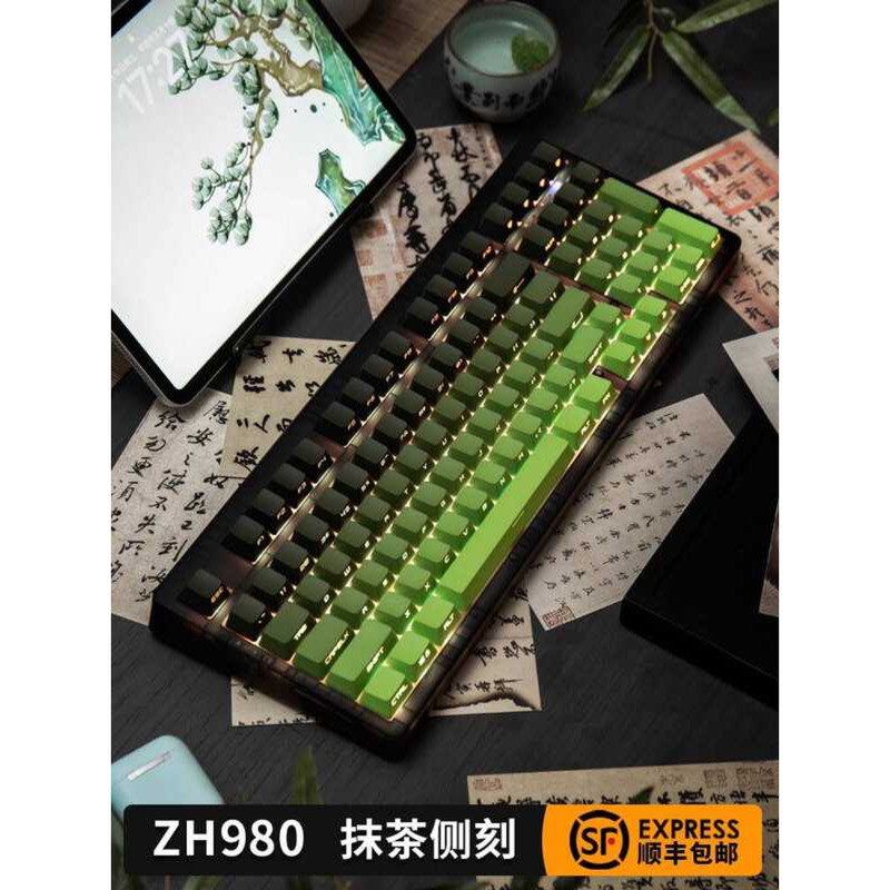 ZH980 Matcha Sideแกะสลักคีย์บอร์ดแบบกลไกเกมสแตนด์อโลนแบบมีสายบลูทูธสํานักงานแกนเงียบตามหลักสรีรศาสตร