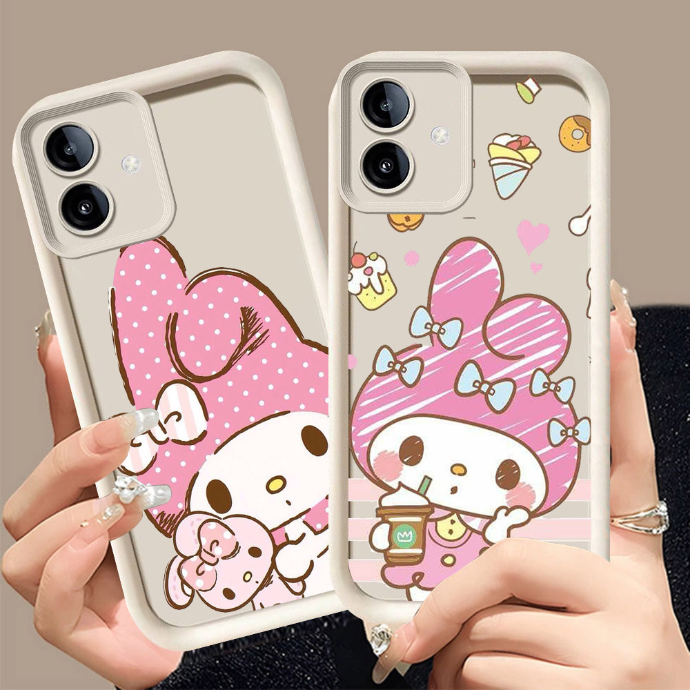 Q-29 Cute_Melody ขาวดำเคสโทรศัพท์หรับ VIVO IQOO U5 Y75 Y02A U5E Y02T Y02 Z6 5G ปกสีชมพู
