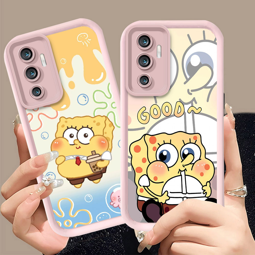 Q-7 SpongeBob ขาวดำเคสโทรศัพท์หรับ VIVO IQOO V19 Y52 V23E Y72 V23 Y75 Y75S Z3 5G ปกสีชมพู