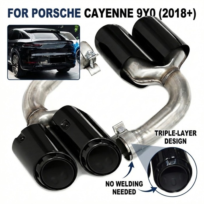 Upgraded Quad Exhaust Tips for Porsche Cayenne 9Y0 2018-2024 Square To Quad Conversion Muffler Tail