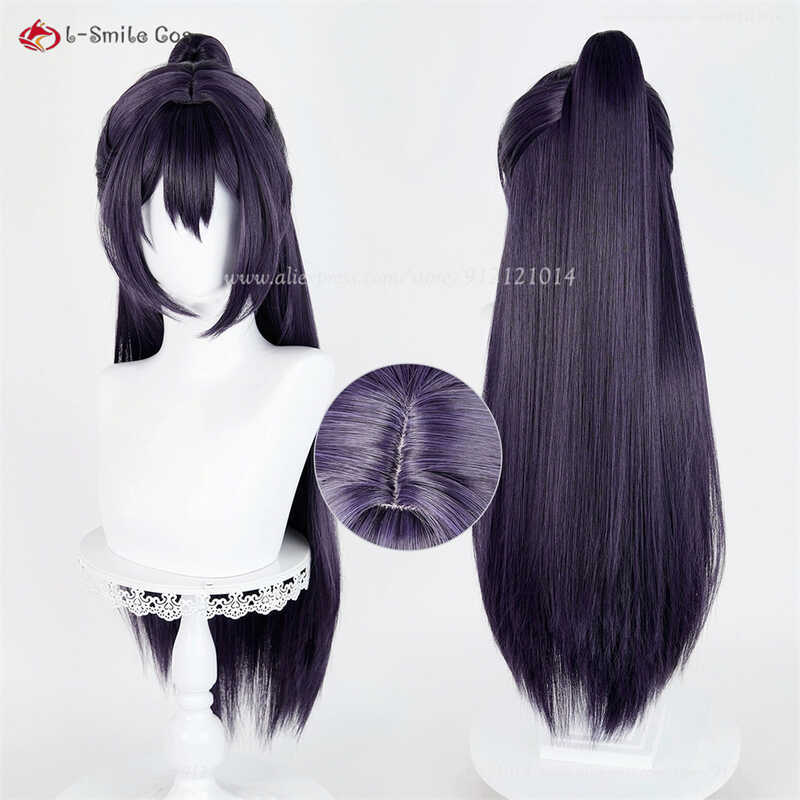 80Cm Dark Purple Grey Wigs For Women Men Cosplay Anime Wig Heat Resistant Synthetic Hair Halloween