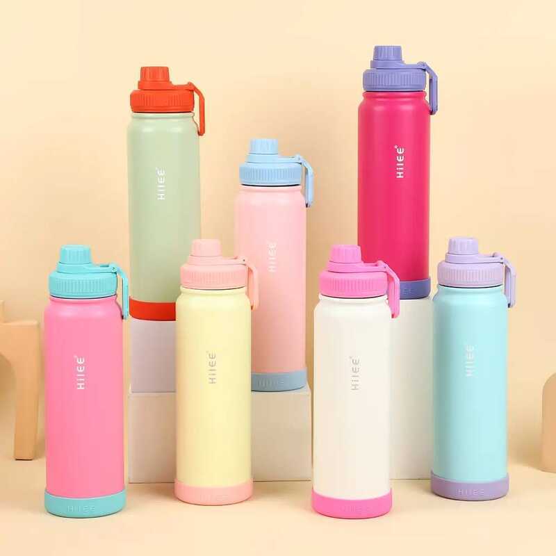 Hilee กระบอกน้ำพกพา สแตนเลสเกรดการแพทย์ 2In1 ฝาเกลียวมีหูหิ้ว สีพาสเทลสุดคิวท์ กันรั่ว 360° เก็