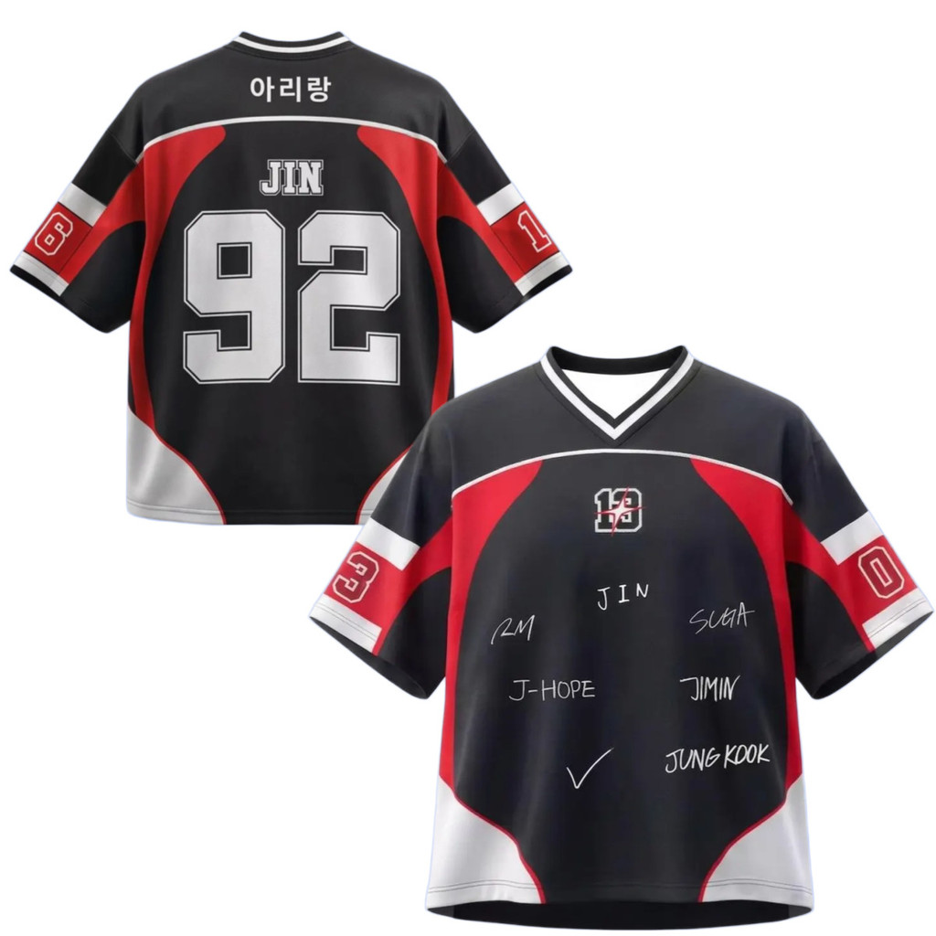 2026 Arirang World Tour Jin 92 ฟุตบอลสนับสนุน 3D jersey เสื้อยืด Breathable Top ผู้ชายผู้หญิง Y2k V 