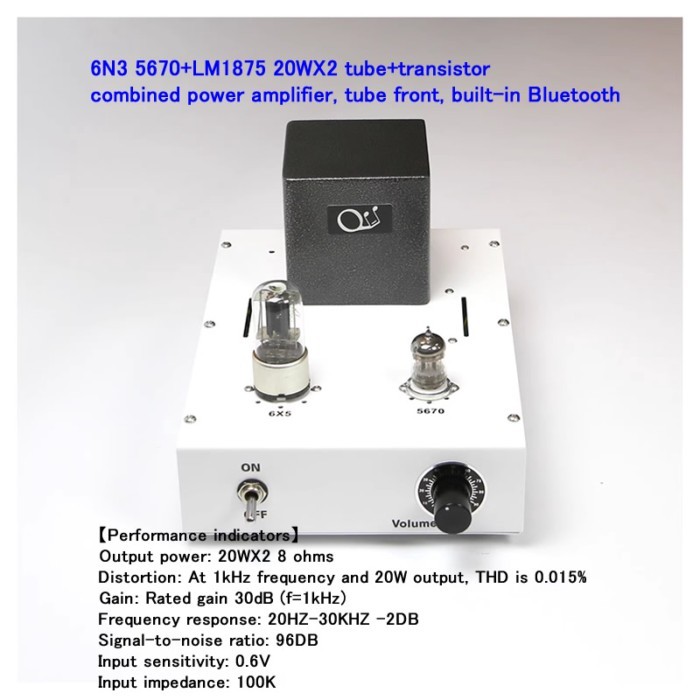 6N3 5670+LM1875 20WX2 tube+transistor combined power amplifier, tube front, built-in Bluetooth