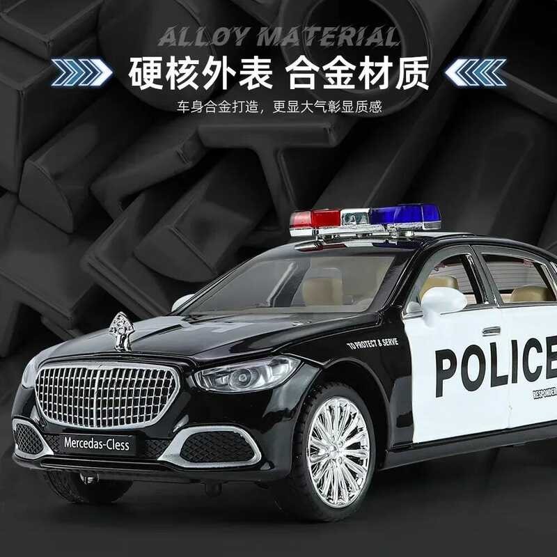 C 1:24 Mercedes-Benz Maybach S680 Police Car Diecast Metal Alloy Model Car Sound Light Pull Back Co