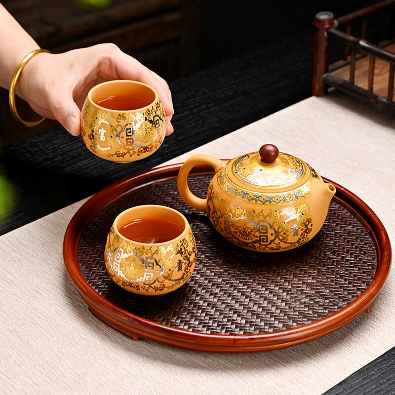 Duan Mud Xishi Pot Gold Silver Wrong Purple Clay Fengming Pot ชุดชาหนึ่งหม้อสองถ้วย Travel Portable 