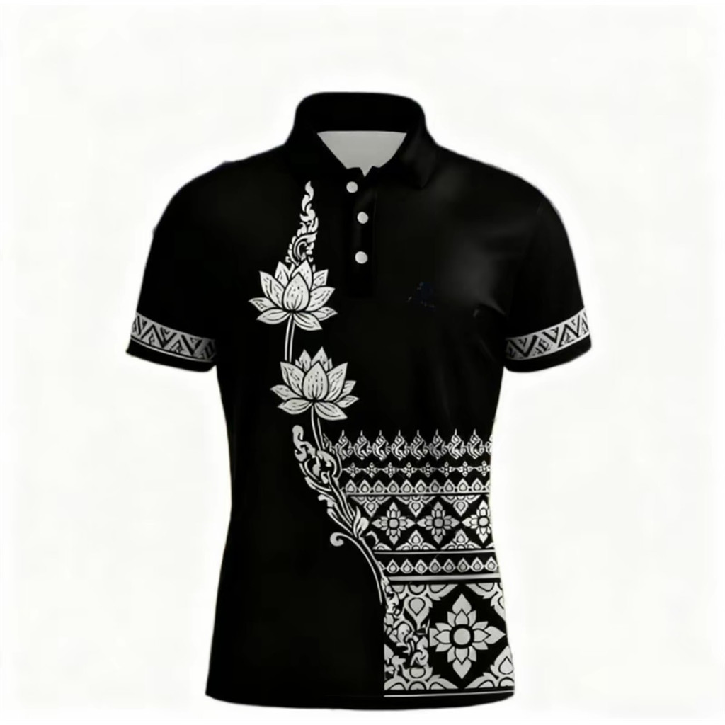 BOHEMIAN FLORAL PRINT HAWAIIAN SHIRT, สีผู้ชาย BLOCK LAPEL SHORT SLEEVE, CASUAL VACATION STYLE‌