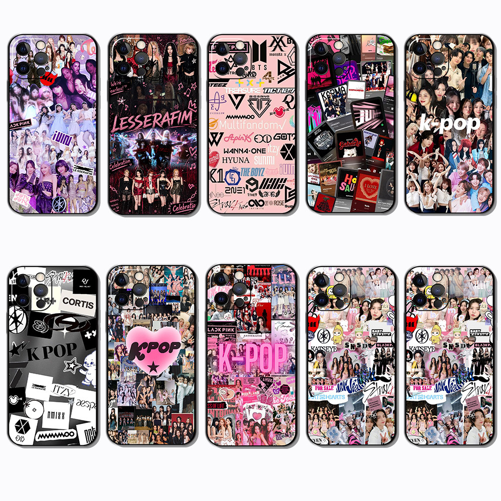 IPhone 12 13 Mini 13 Pro Max 14 16 Plus K-POP เคสโทรศัพท์สีดําแบบนุ่มแฟชั่น