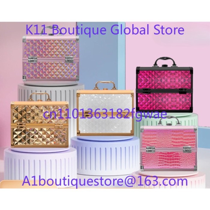 Cosmetic Case Portable Small with Mirror Single Layer Open Multifunctional Nail Art Eyelash Embroid