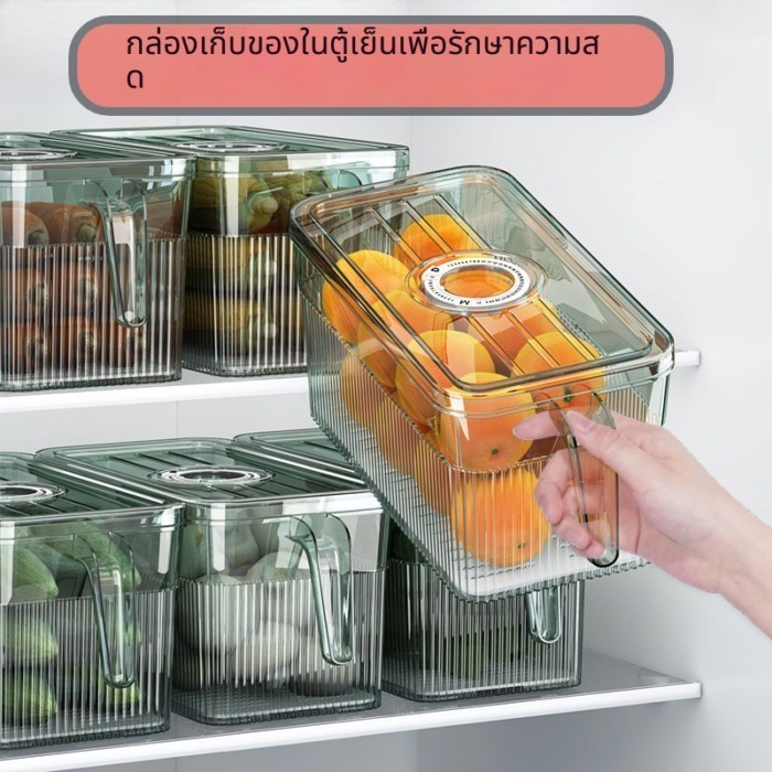 กล่องจัดเก็บตู้เย็น ใส มีหูจับ ฝาปิดสนิท พร้อมที่ตักน้ำ | ตั้งวันที่ได้ ซ้อนกันได้ แยกของไม่ติดกลิ่น