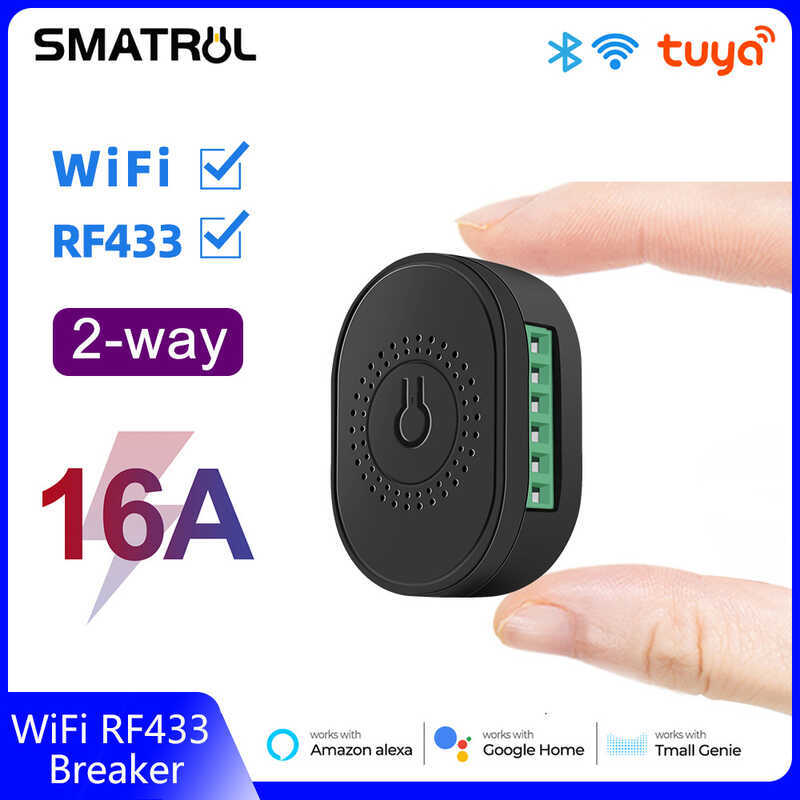 ❤ SMATRUL Wifi And Rf433 Smart Wireless Switch,16A Mini Tuya/Smart Life APP Support 2 Way Modul