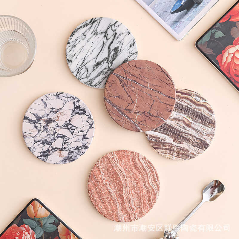 Creative Stone Texture รถไฟเหาะเซรามิคดูดซับ diy Anti-slip ฉนวนกันความร้อน UV พิมพ์ Cork Marble Simp