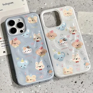 COD-ในไทย💥For iPhone 16 15 14 13 12 11 Pro Max X XS XR XS 7 8 6 16 Plus เคส สัตว์การ์ตูน Candy Color Wave คู่หนังนุ่มป