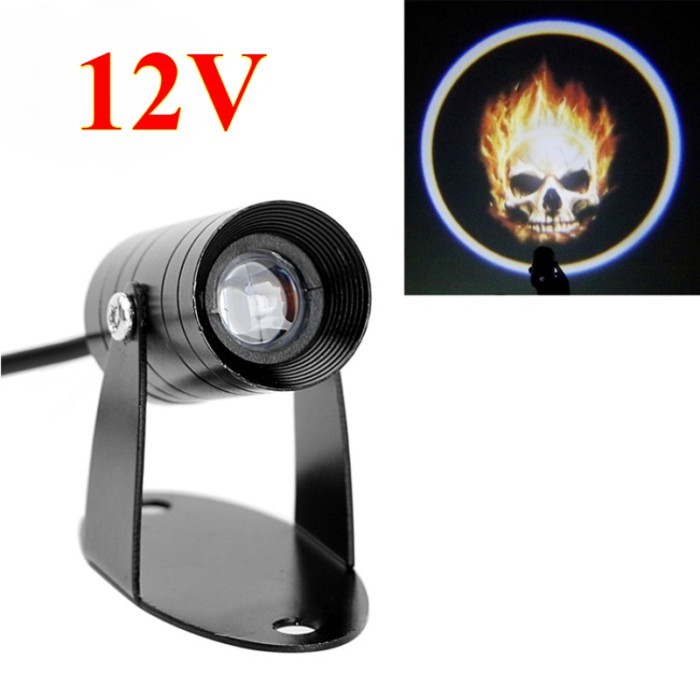 1 Pieces Red White Skulls Logo LED Projector Motorcycle Accessory Laser Shadow Light Universal Car