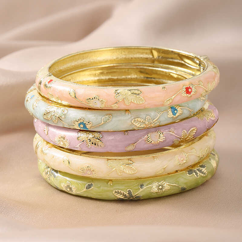 Flower Cloisonne Enamel Bangles For Women Vintage Bohemian Oil-drop Bracelet Elegant Jewelry Gifts